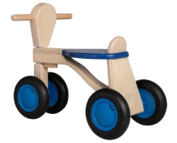 Van Dijk Toys Loopfiets Naturel/Blauw - Houten 4-wieler kinderfiets - Vanaf 1 jaar