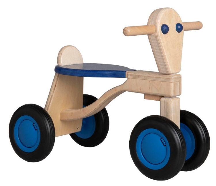 Van Dijk Toys Loopfiets Naturel/Blauw - Houten 4-wieler kinderfiets - Vanaf 1 jaar