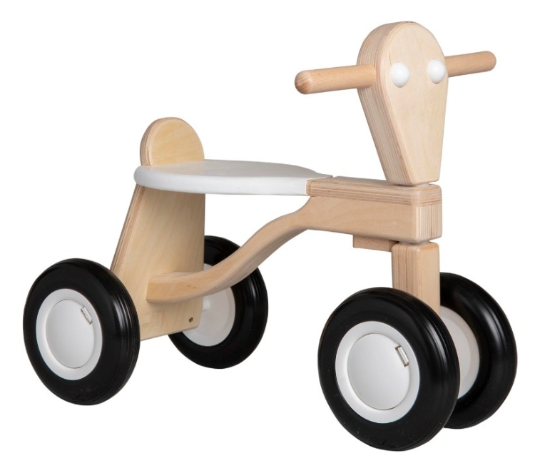 Van Dijk Toys Loopfiets Naturel/Wit - Houten 4-wieler kinderfiets - Vanaf 1 jaar