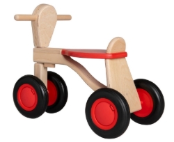 Van Dijk Toys Loopfiets Naturel/Rood - Houten 4-wieler kinderfiets - Vanaf 1 jaar