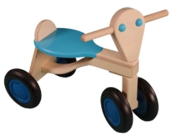Van Dijk Toys Loopfiets Naturel/Licht Blauw - Houten 4-wieler kinderfiets - Vanaf 1 jaar