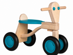Van Dijk Toys Loopfiets Naturel/Licht Blauw - Houten 4-wieler kinderfiets - Vanaf 1 jaar