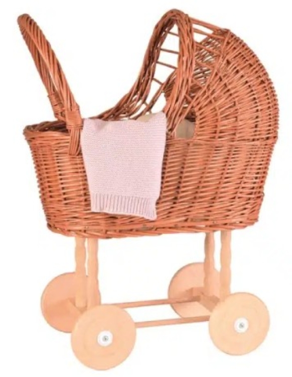 Egmont Toys Rieten Poppenwagen – Vaste Kap & Dekentje – 2+ jaar