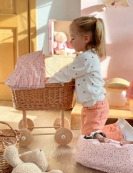 Egmont Toys Rotan Poppenwagen – Hout & Stoffen Kap - 3+ jaar