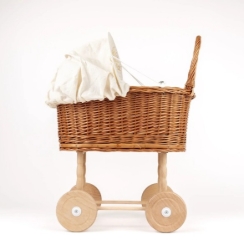 Egmont Toys Rotan Poppenwagen – Riet met Witte Kap & Wit Dekentje – 2+ Jaar
