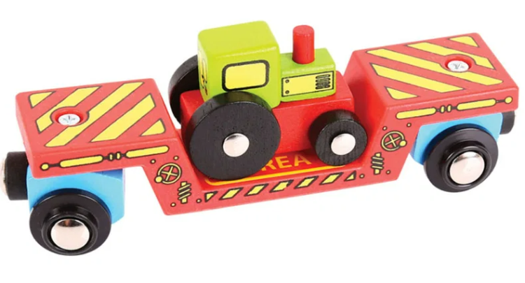 Bigjigs wagen dieplader met tractor houten treinbaan BJ-BJ413 1