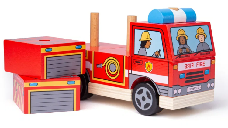 Bigjigs blokken stapelpuzzel Brandweerauto BJ-BB126 1