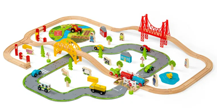 Bigjigs houten treinset platteland - speelgoed treinbaan en weg BJ-BJT021 1