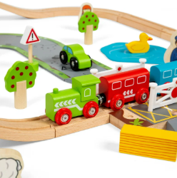 Bigjigs houten treinset platteland - speelgoed treinbaan en weg BJ-BJT021 3