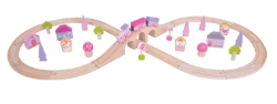 Bigjigs Treinbaanset hout 8 vormig roze 34 delig BJ-BJT022 1