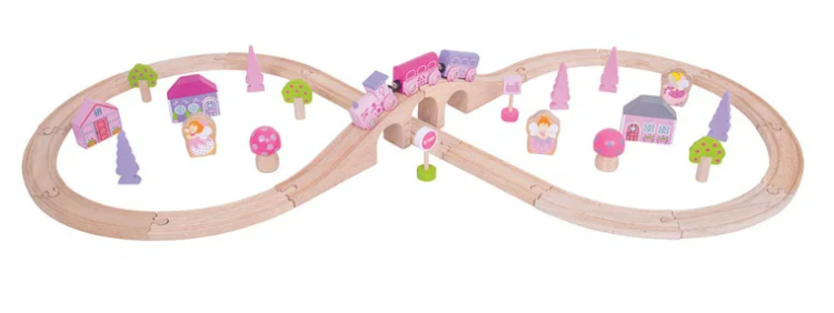 Bigjigs Treinbaanset hout 8 vormig roze 34 delig BJ-BJT022 1