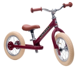 Trybike Steel 2-in-1 loopfiets Vintage Rood met luchtbanden, verstelbaar zadel en stalen frame – geschikt voor kinderen van 15 maanden tot 6 jaar.
