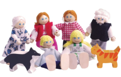Bigjigs poppenhuispoppetjes Familie 6 stuks + hond en kat BJ-JT117 1