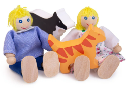Bigjigs poppenhuispoppetjes Familie 6 stuks + hond en kat BJ-JT117 4
