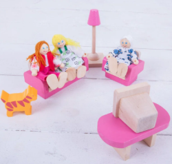 Bigjigs poppenhuispoppetjes Familie 6 stuks + hond en kat BJ-JT117 6