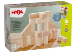 HABA Bouwblokken Mijn Eerste Bouwstenen Natuur startset 26 stuks beukenhout met stoffen zak  Verpakking