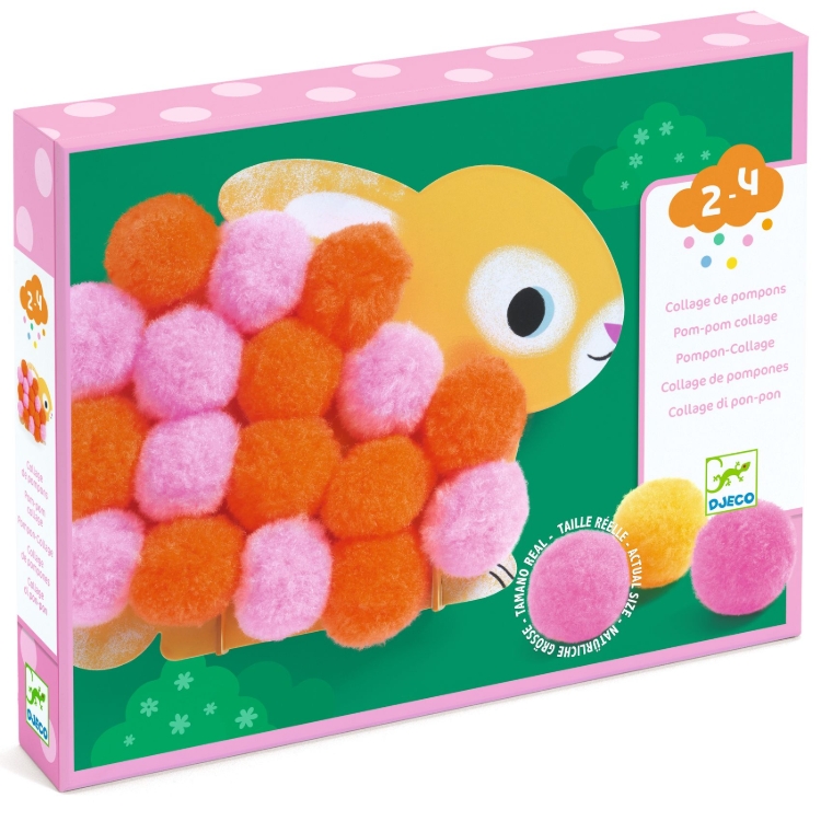 Djeco - knutselset - Pomponcollage – Dieren en pomponcirkels - vanaf 18 maanden