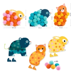 Djeco - knutselset - Pomponcollage – Dieren en pomponcirkels - vanaf 18 maanden