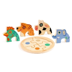 Djeco - houten reliëfpuzzel - Rondo Hond - vanaf 2 jaar