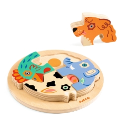 Djeco - houten reliëfpuzzel - Rondo Hond - vanaf 2 jaar