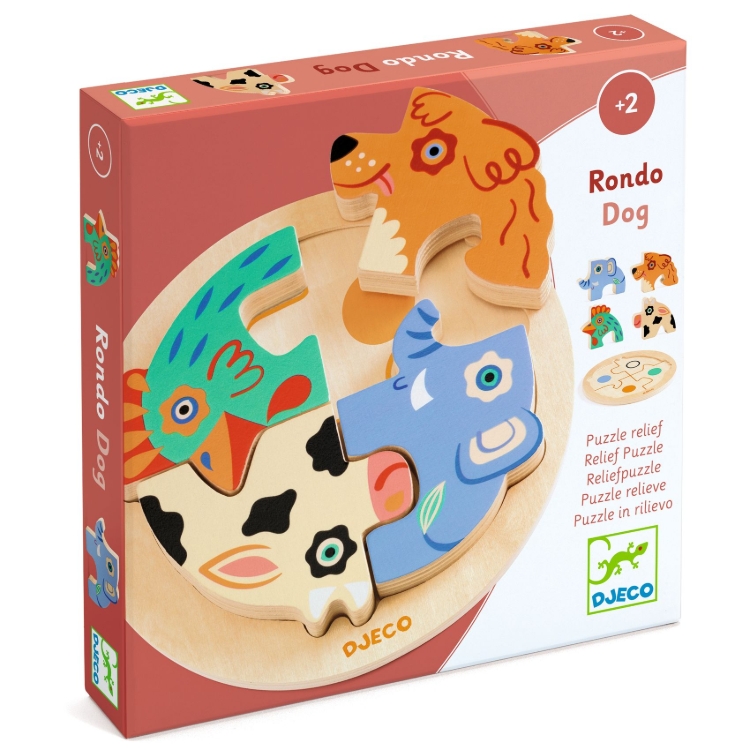Djeco - houten reliëfpuzzel - Rondo Hond - vanaf 2 jaar