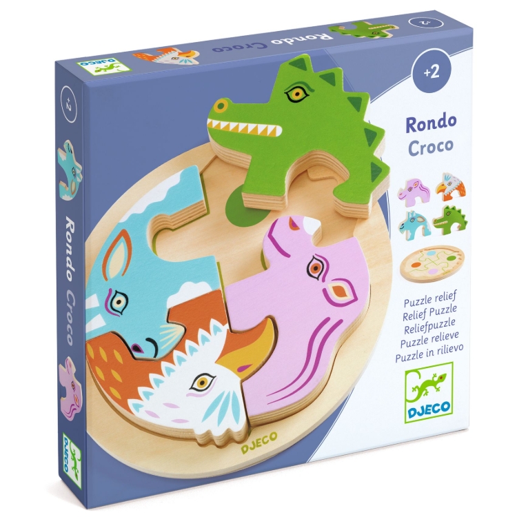 Djeco - houten reliëfpuzzel - Rondo Croco - vanaf 2 jaar