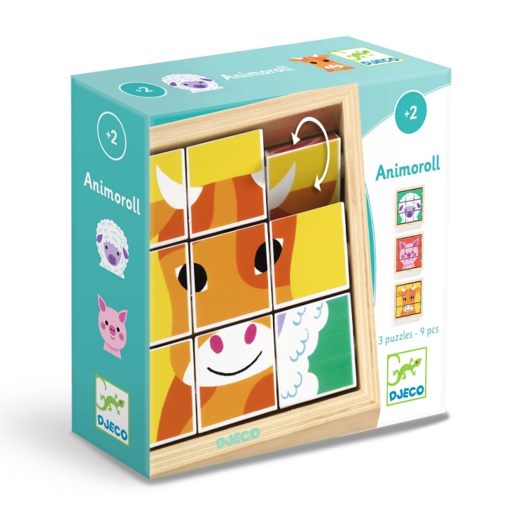 Djeco - houten draaipuzzel - Animoroll Boerderijdieren - vanaf 2 jaar