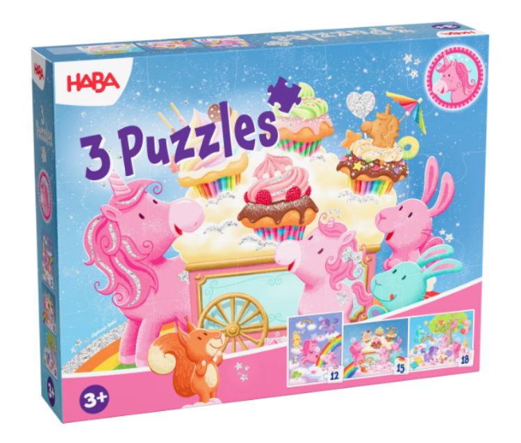HABA Eenhoorn Flonkerglans – 3 Glinsterende Puzzels