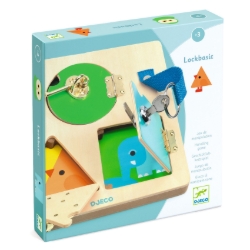 Djeco LockBasic – Houten Slotjesbord met 3 Sluitingen - vanaf 3 jaar