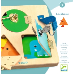 Djeco LockBasic – Houten Slotjesbord met 3 Sluitingen - vanaf 3 jaar