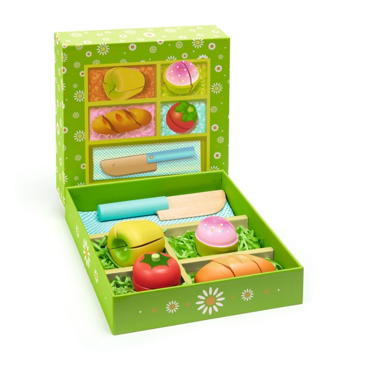 Afbeeldingen van Djeco houten picknickset met snijvoedsel – vanaf 2 jaar
