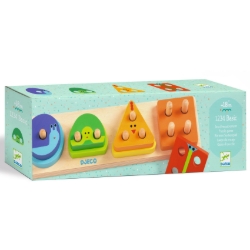 Djeco 1234Basic – houten vormen- en stapelpuzzel – vanaf 12 maanden