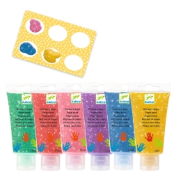 Djeco Glittervingerverf – zes tubes vingerverf – vanaf 18 maanden