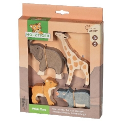 Holztiger Cadeauset Houten Wilde Dieren (4-delig) Olifant, Giraffe, Tijger, Nijlpaard - vanaf 3 jaar