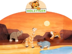 Holztiger Cadeauset Houten Wilde Dieren (4-delig) Olifant, Giraffe, Tijger, Nijlpaard - vanaf 3 jaar