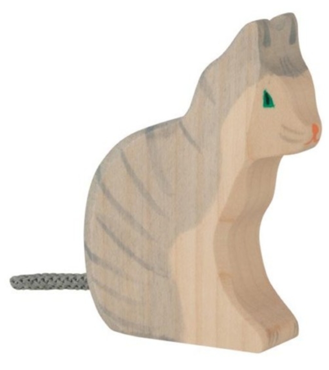 Holztiger Kat zittend grijs – Houten Speelfiguur – vanaf 3 jaar