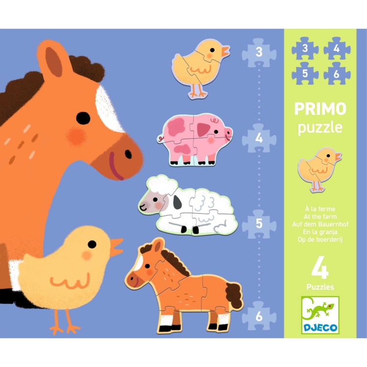 Djeco Op de boerderij - puzzelset 3, 4, 5 en 6 stukjes - vanaf 2 jaar