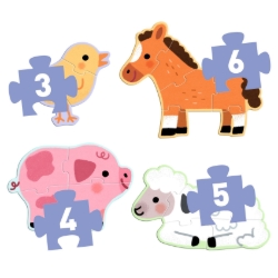 Djeco Op de boerderij - puzzelset 3, 4, 5 en 6 stukjes - vanaf 2 jaar